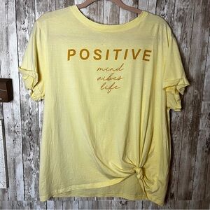 Sweet Soul “Positive Mind Vibes Life” yellow knotted graphic tee L